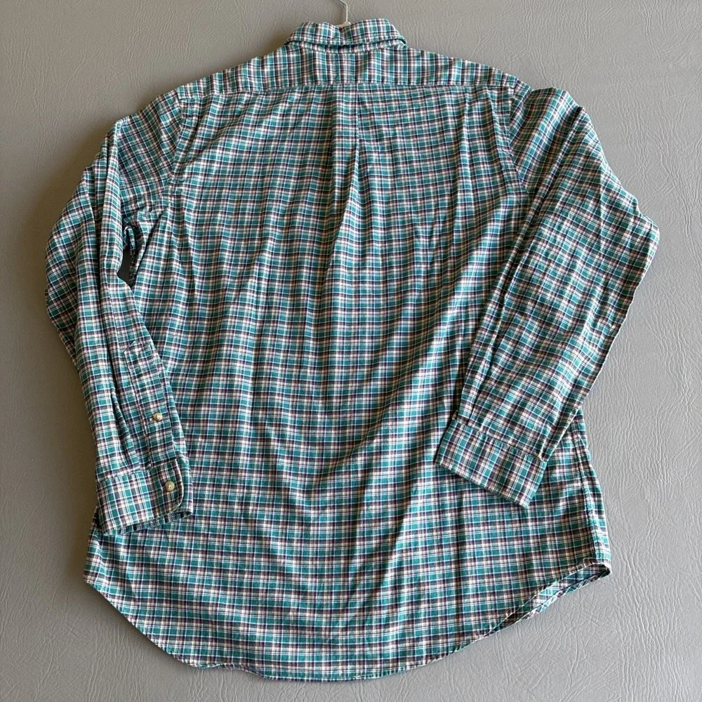 Ralph Lauren Button Down Plaid Green Blue Check Men's Size L 46 chest
